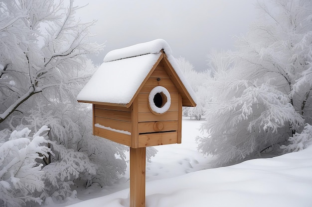 冬の雪の下の鳥の箱