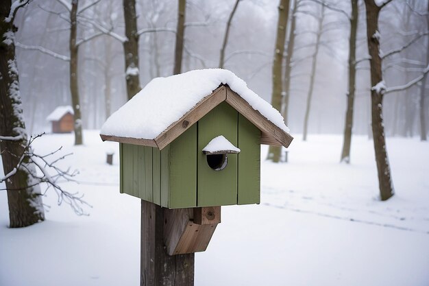 冬の雪の下の鳥の箱