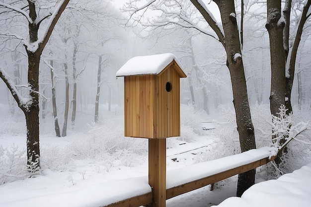 冬の雪の下の鳥の箱