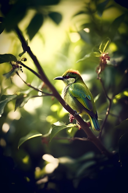 A bird on a branch in a tree