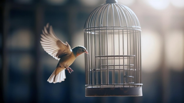 Bird cage empty bird escape freedom concept Generative AI