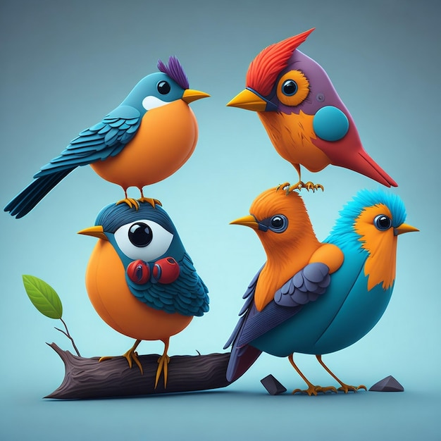 鳥漫画鳥愛アイコン画像かわいいコミック スタイル野鳥イラスト 3D レンダリング C4D