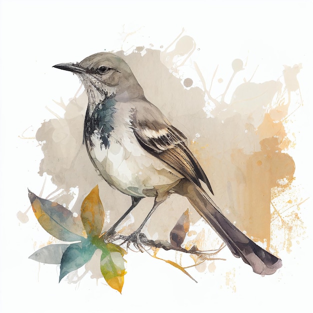 Bird Drawing on Branches Drawing Watercolor Generative AI