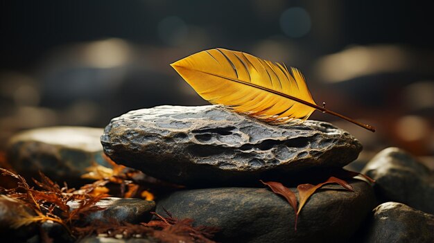 Bird feather on stone