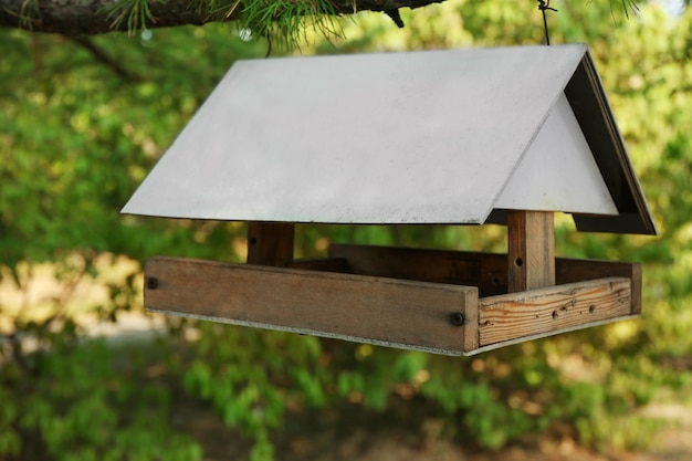 Bird feeder house with bird food outdoor