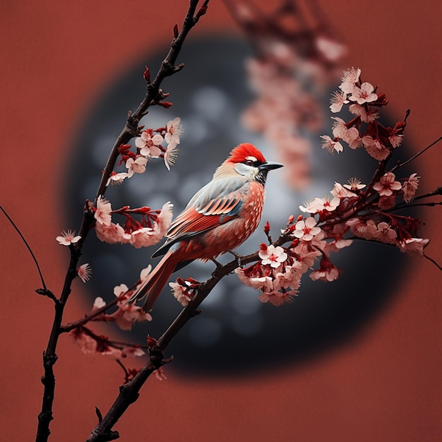 Bird flower japanese close photo full hd