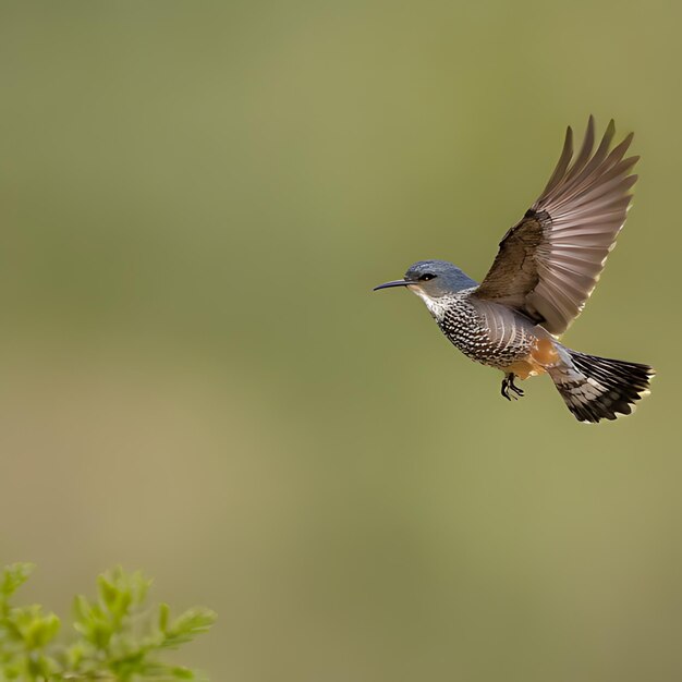 Photo a bird flying in the air with a tree in the background