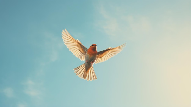 a bird flying in the sky with its wings spread