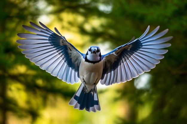 A bird flying in the sky with its wings spread