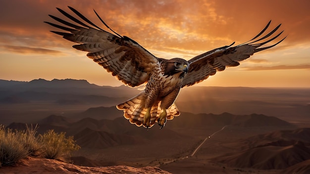 Photo a bird flying in the sky with a mountain in the background