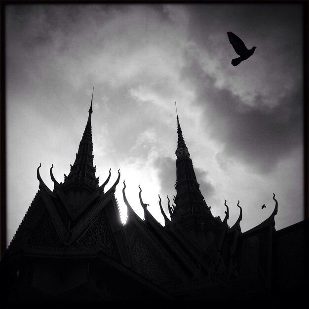 Photo bird flying over a temple