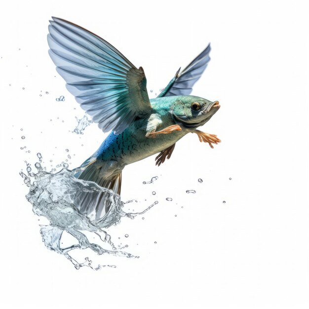 A bird flying through the air above water