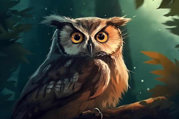 A bird in the forest with yellow eyes