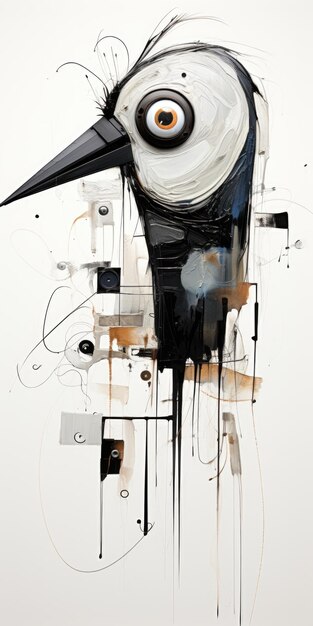 Фото Птица птица абстрактное современное искусство живопись коллаж холст выражение иллюстрация произведение искусства