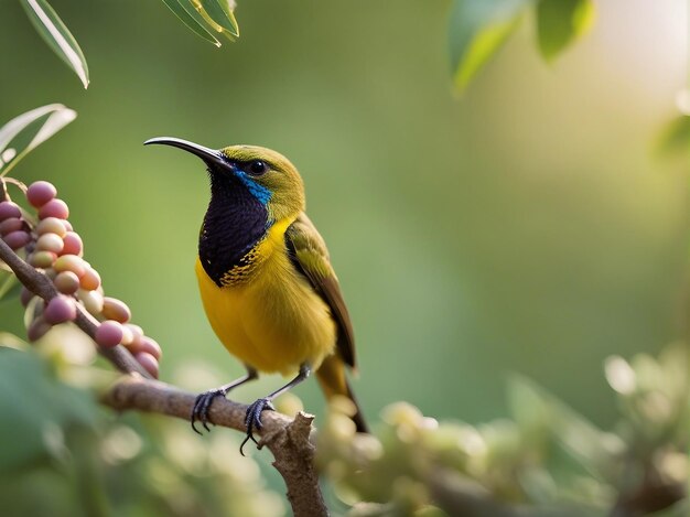 Photo bird humming flower and an olive branch