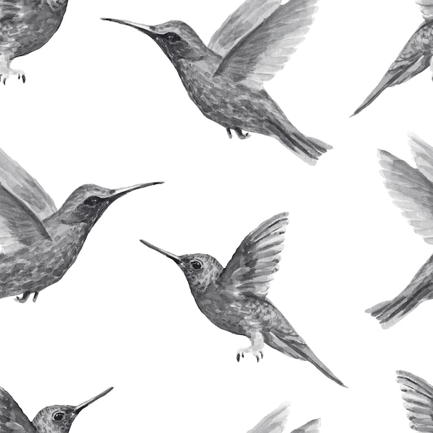 Птица колибри акварель Handdrawn иллюстрация Патерн бесшовные