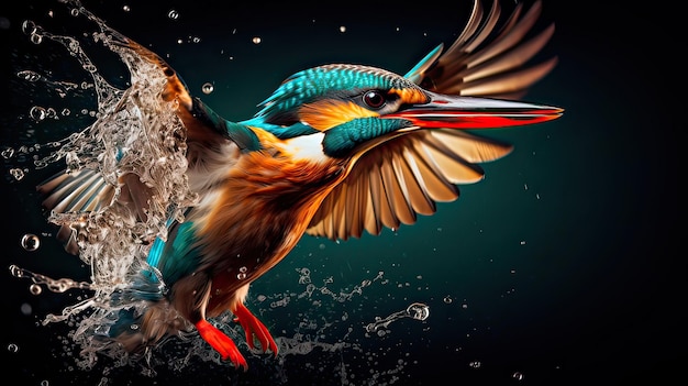 Bird hunting for small fish underwater