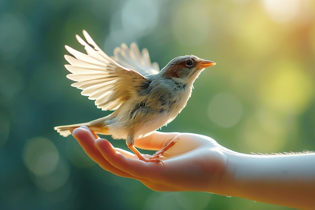 写真 aiが生成した手の中の鳥