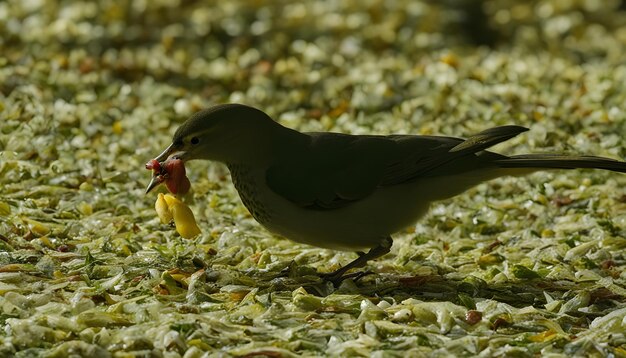 Photo a bird is eating something from a tree branch