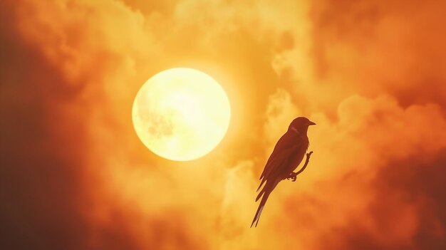 Foto un uccello sta volando di fronte a un sole con il sole dietro di lui