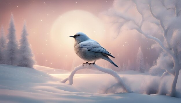 a bird is perched on a branch in the snow