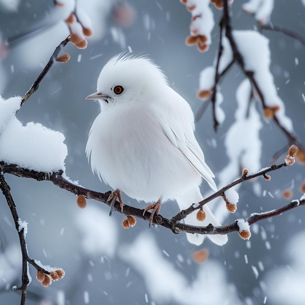 Foto un uccello è appoggiato su un ramo con la neve su di esso