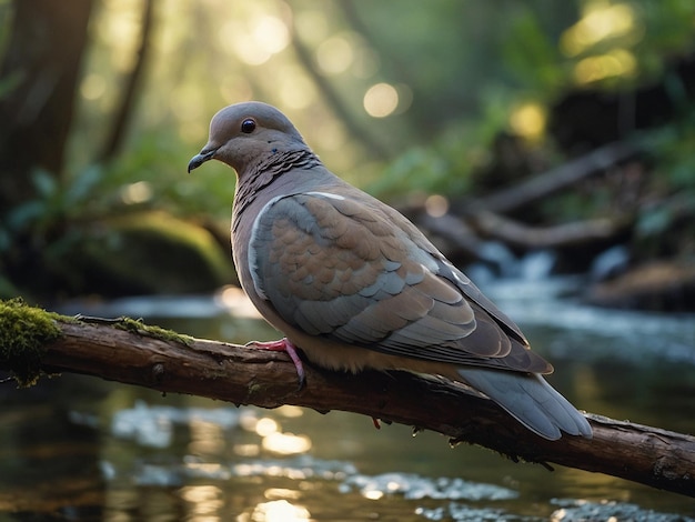 Photo a bird is sitting on a branch with water in the background