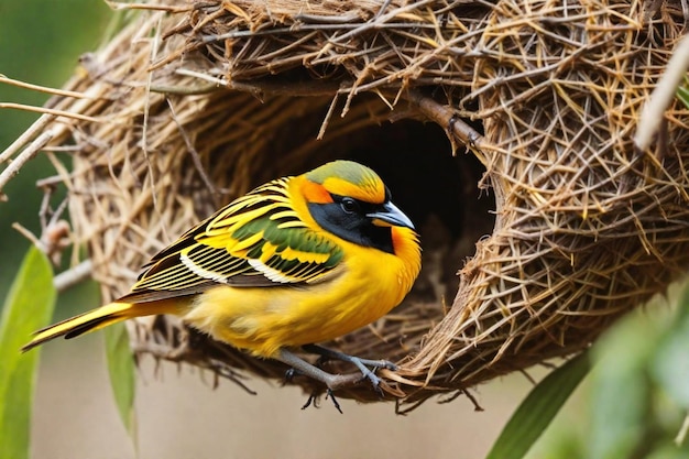 Photo a bird is sitting in a nest with its head turned to the side