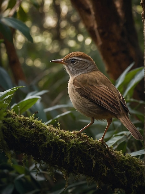 a bird is standing on a branch in the forest