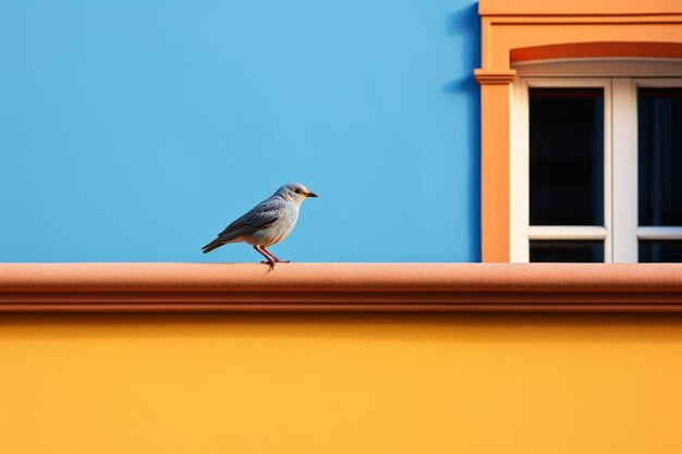 a bird is standing on the ledge of a building