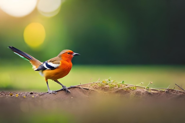 Photo a bird is standing on a patch of dirt