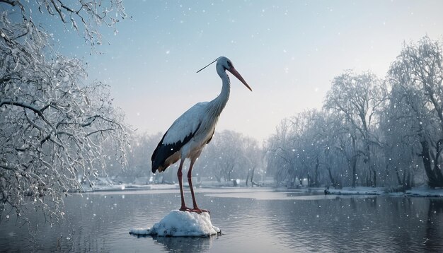 Photo a bird is standing on a rock in the snow