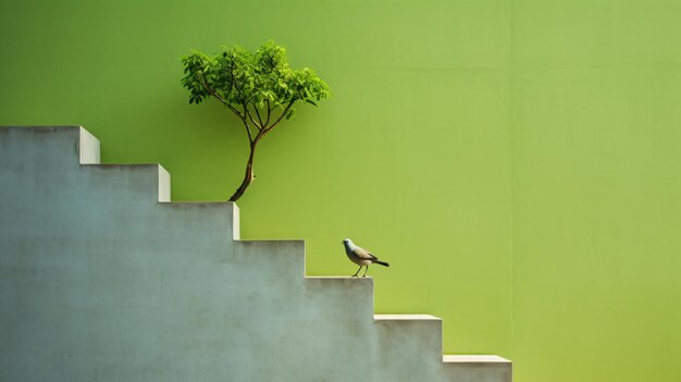 a bird is standing on a set of stairs