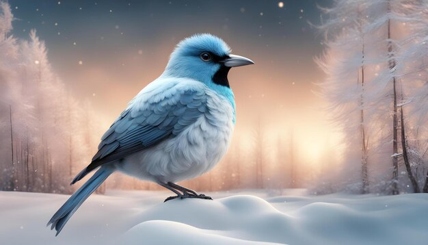 a bird is standing in the snow with a sky background