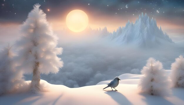 Photo a bird is standing on a snowy hill with the sun shining behind him