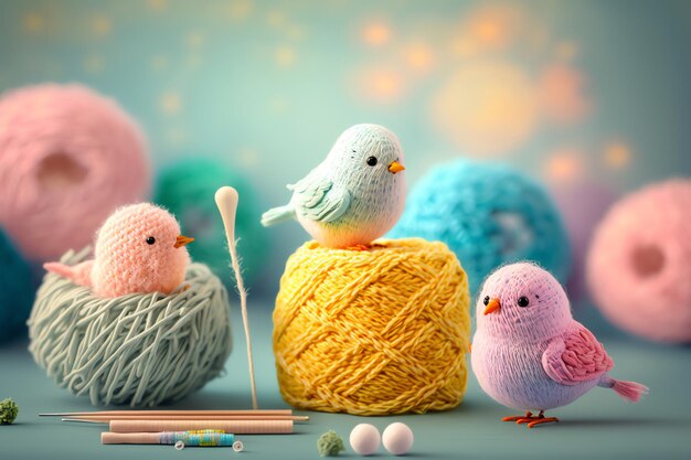 Bird knitting art illustration cute suitable for children39s books children39s animal photos created using artificial intelligence