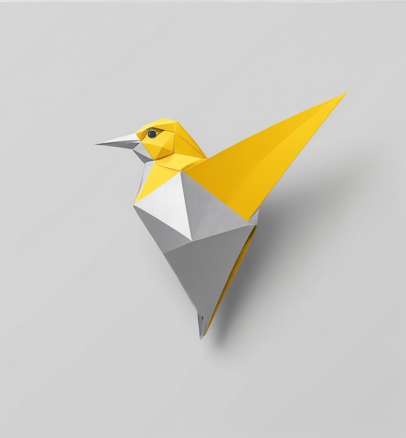 Photo bird logo bird symbol a yellow origa bird on a gray background