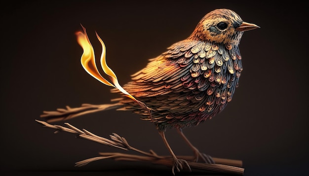 Photo bird made of fire comes from a burning matchstick generative ai