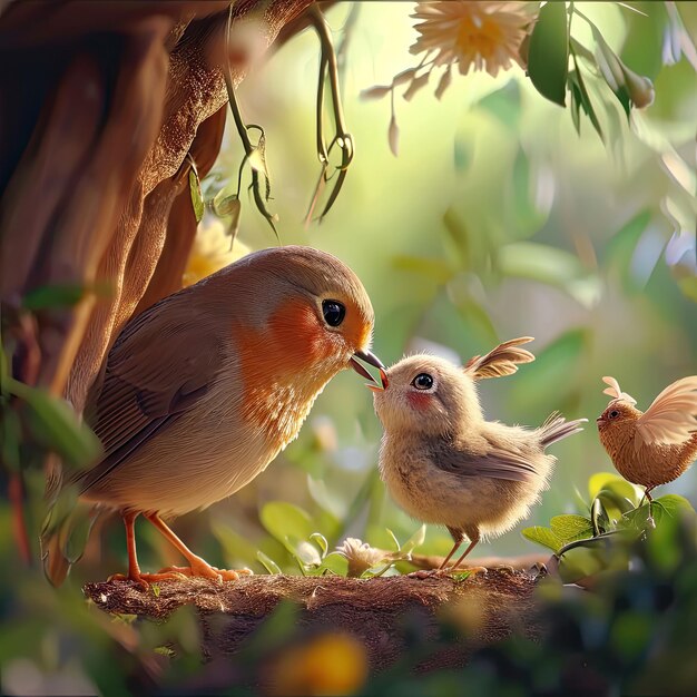 Foto l'uccello madre ama il suo bambino