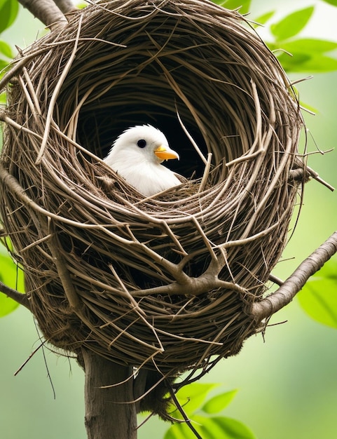 Photo bird nest white bird