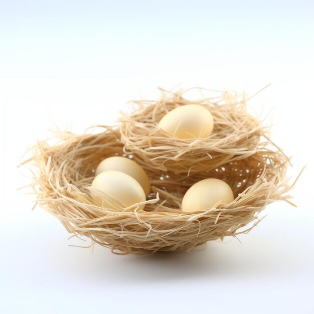 Photo a bird nest with eggs in it and a white background