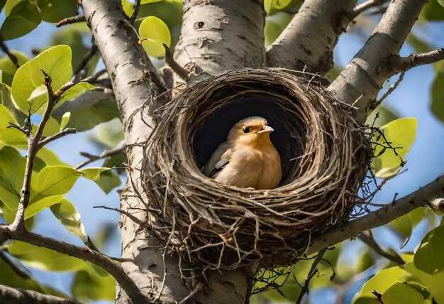 a bird nest with a nest in a tree