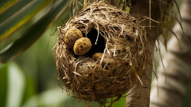 この日付のない画像には、中に 3 個の卵が入った鳥の巣が見えます。