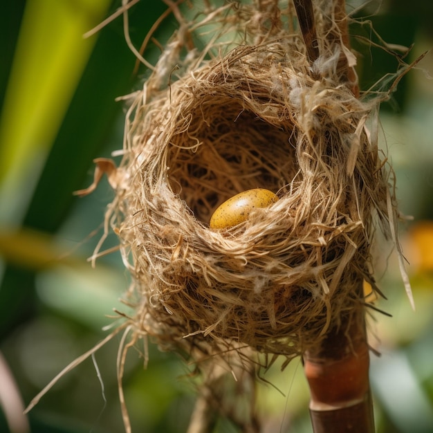 黄色い卵が入った鳥の巣