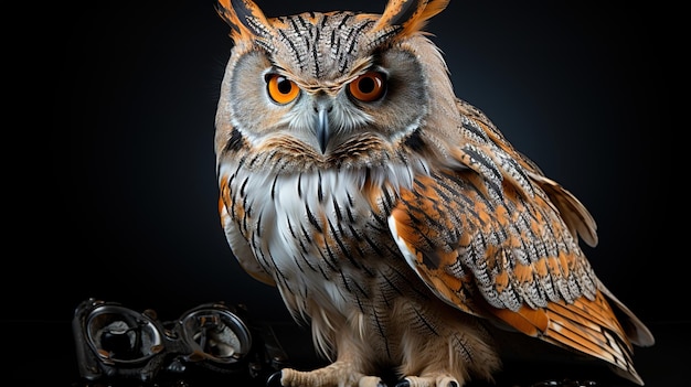 Bird of Prey CloseUp Owl's Yellow Eyes op zwarte achtergrond