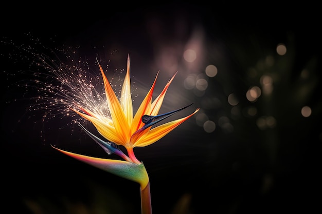 Bird of paradise flower plant isolated Front view Copy space