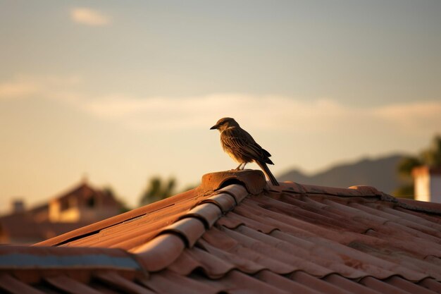 A bird perched on a roofto