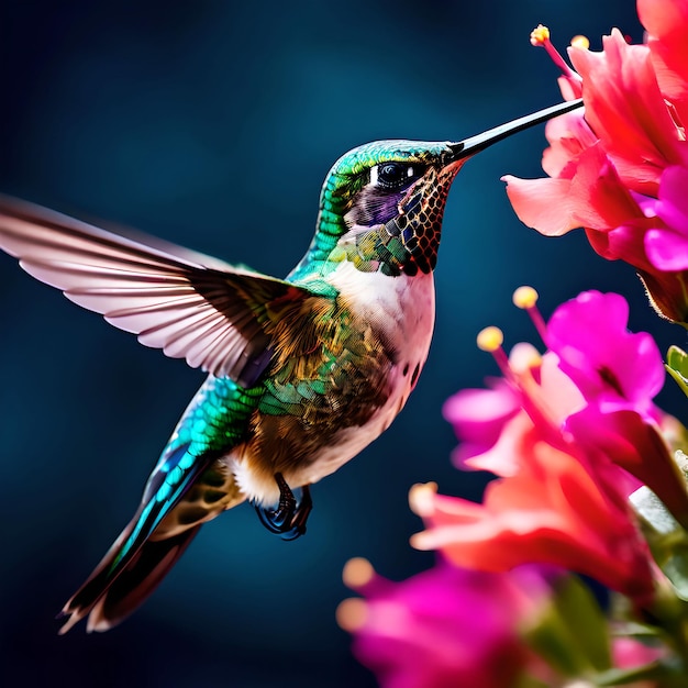 a bird perches a flower with its beak ai generated