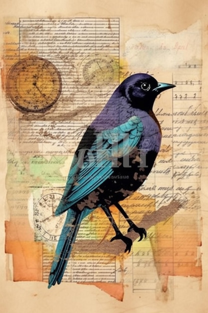 「bird」という文字が書かれた紙の上の鳥。