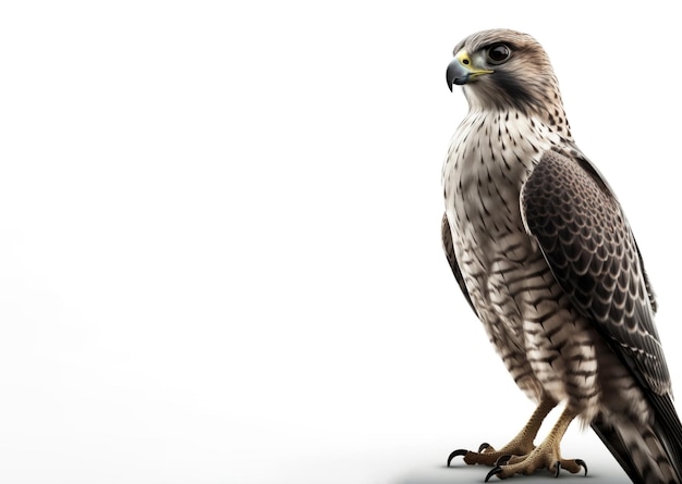 A bird of prey is shown on a white background